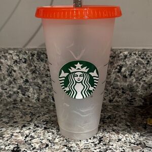 Starbucks Frosted Cup with Bright Orange Lid